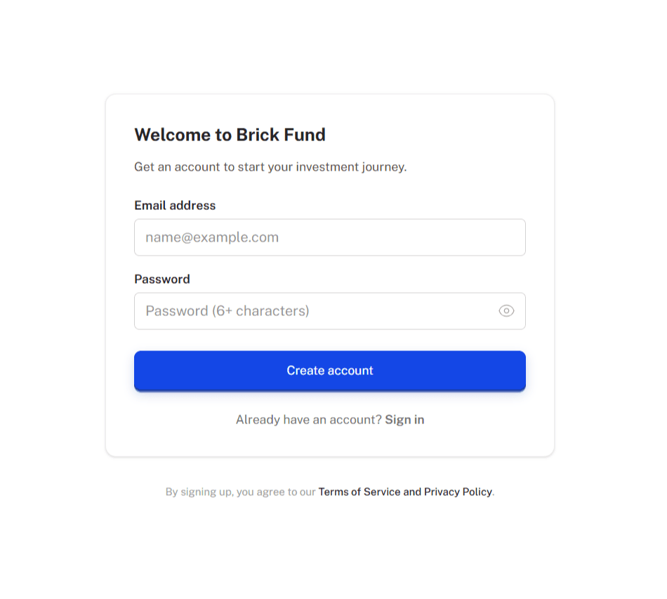 Create your Brick Fund account